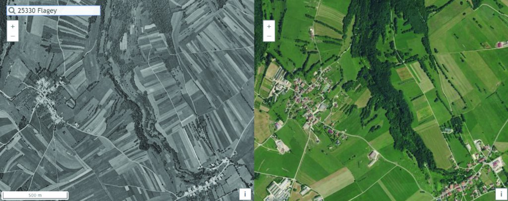 Le territoire de Flagey, vu du ciel, en 1956 et 2017